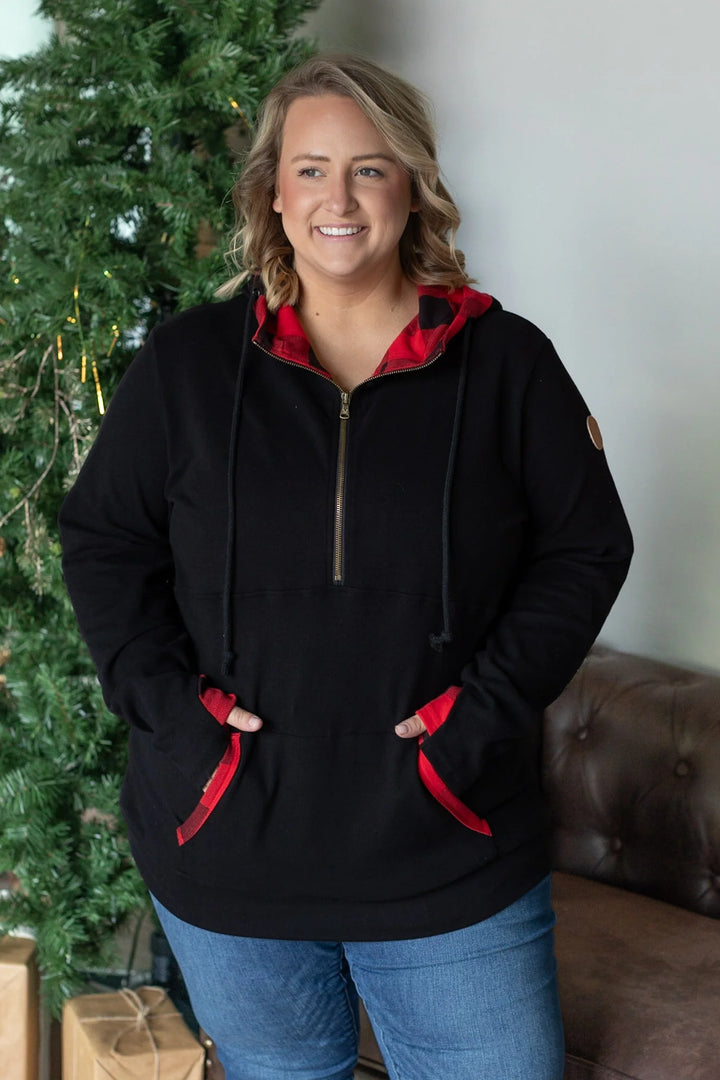 Michelle Mae Avery Accent Halfzip Hoodie - Buffalo Plaid-The Bee Chic Boutique-[option4]-[option5]-[option6]-[option7]-[option8]-Shop-Boutique-Clothing-for-Women-Online