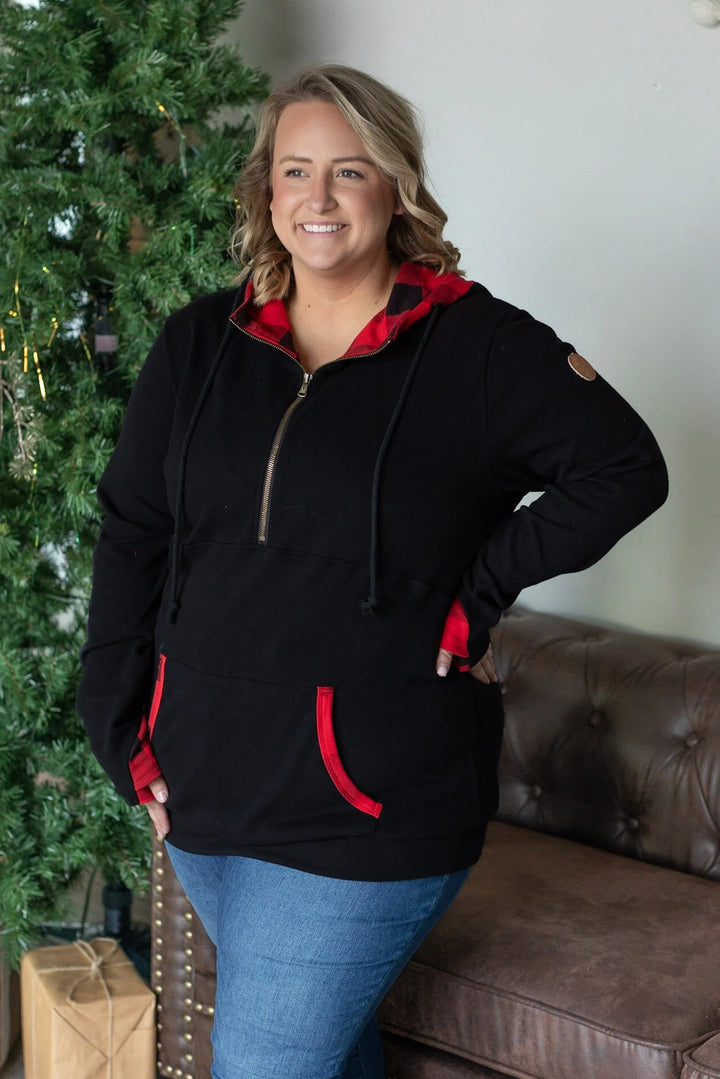 Michelle Mae Avery Accent Halfzip Hoodie - Buffalo Plaid-The Bee Chic Boutique-[option4]-[option5]-[option6]-[option7]-[option8]-Shop-Boutique-Clothing-for-Women-Online