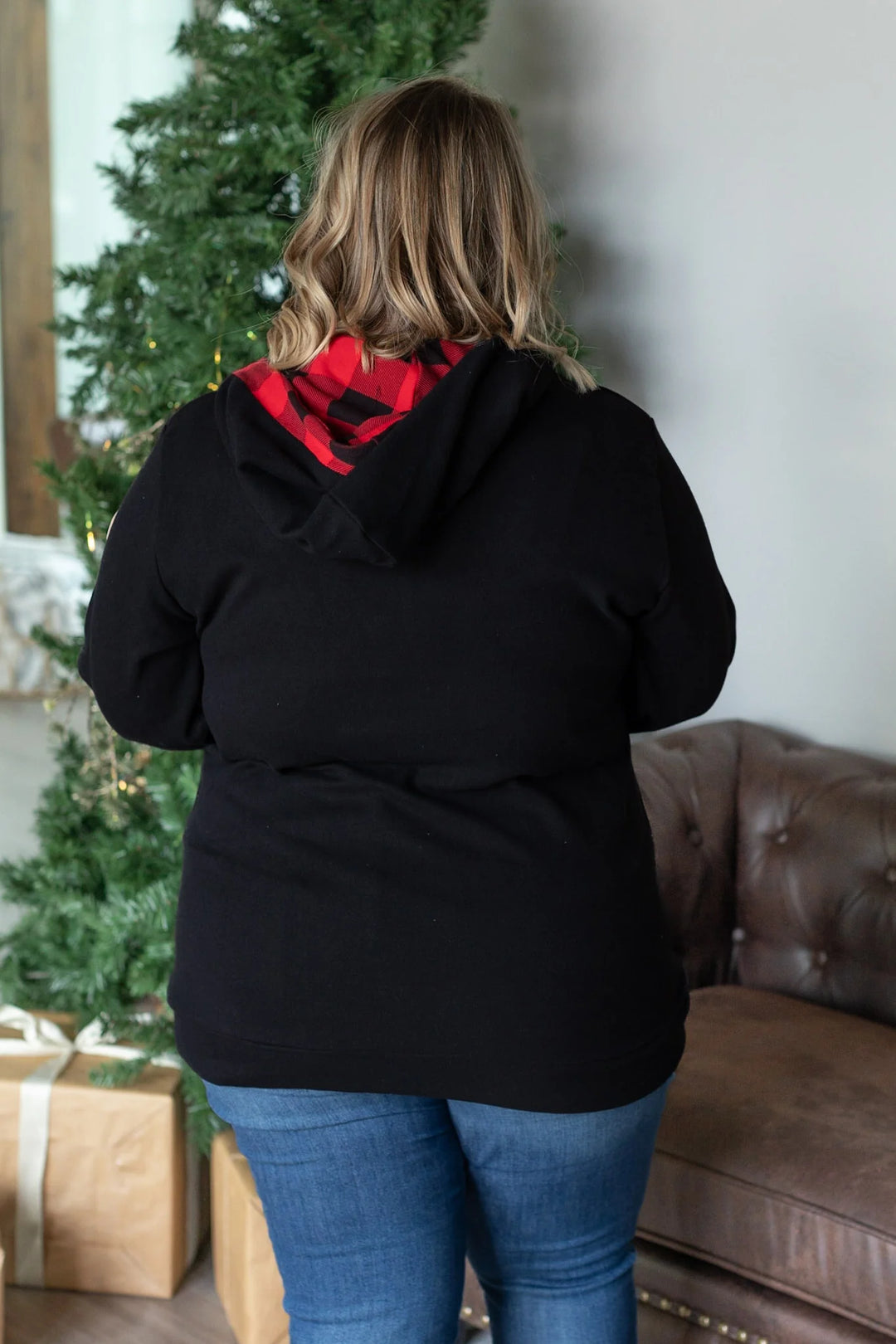 Michelle Mae Avery Accent Halfzip Hoodie - Buffalo Plaid-The Bee Chic Boutique-[option4]-[option5]-[option6]-[option7]-[option8]-Shop-Boutique-Clothing-for-Women-Online