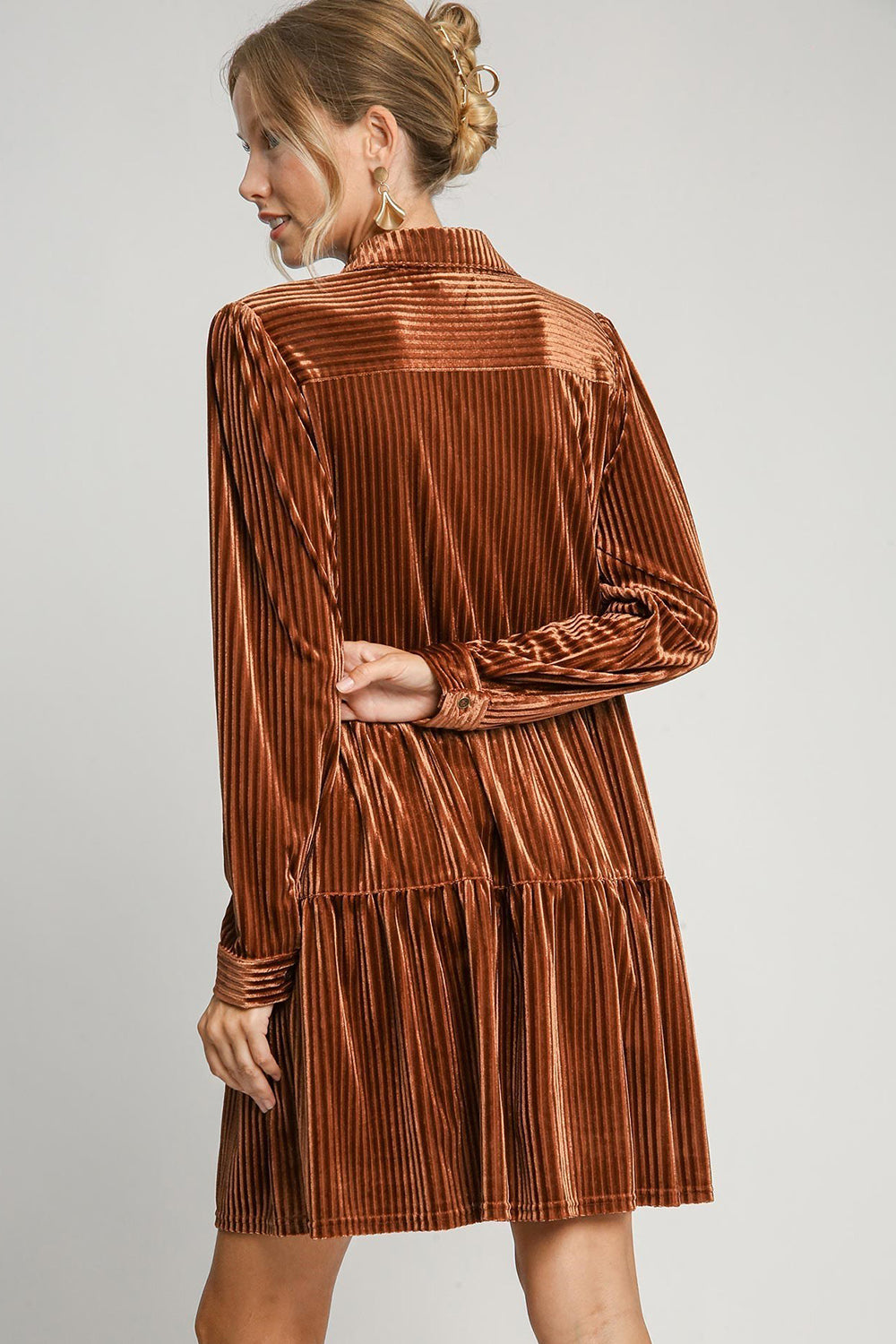 Umgee Texture Tiered Collared Long Sleeve Dress-Trendsi-[option4]-[option5]-[option6]-[option7]-[option8]-Shop-Boutique-Clothing-for-Women-Online