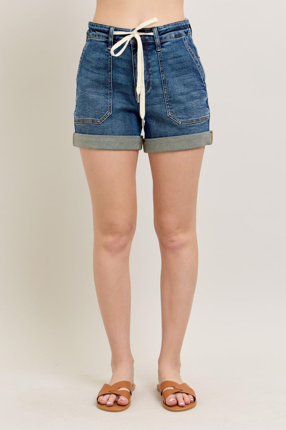Judy Blue Drawstring High Rise Cuff Denim Shorts-Trendsi-[option4]-[option5]-[option6]-[option7]-[option8]-Shop-Boutique-Clothing-for-Women-Online