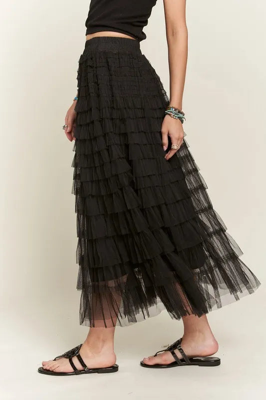 ADORA Elastic Waist Layered Mesh Midi Skirt-Skirts-Trendsi-[option4]-[option5]-[option6]-[option7]-[option8]-Shop-Boutique-Clothing-for-Women-Online