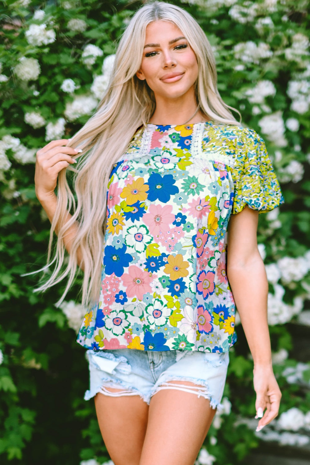 Printed Round Neck Puff Sleeve Blouse-Trendsi-[option4]-[option5]-[option6]-[option7]-[option8]-Shop-Boutique-Clothing-for-Women-Online