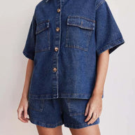 Button Up Short Sleeve Top and Shorts Denim Set-Sets-Trendsi-[option4]-[option5]-[option6]-[option7]-[option8]-Shop-Boutique-Clothing-for-Women-Online