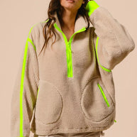 BiBi Contrast Edge Half Zip Up Sherpa Jacket-Jacket-Trendsi-[option4]-[option5]-[option6]-[option7]-[option8]-Shop-Boutique-Clothing-for-Women-Online