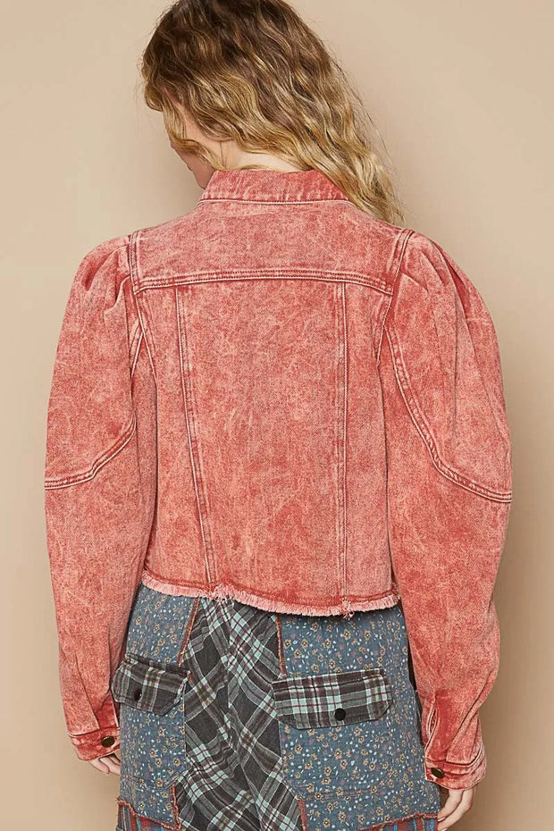 POL Raw Hem Button Up Cropped Denim Jacket-Coats & Jackets-Trendsi-[option4]-[option5]-[option6]-[option7]-[option8]-Shop-Boutique-Clothing-for-Women-Online