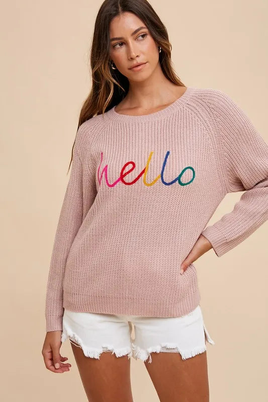 Annie Wear HELLO Embroidered Raglan Sleeve Sweater-Sweaters-Trendsi-[option4]-[option5]-[option6]-[option7]-[option8]-Shop-Boutique-Clothing-for-Women-Online