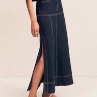 High-Waist Side Slit Contrast Stitch Denim Maxi Skirt-Skirts-Trendsi-[option4]-[option5]-[option6]-[option7]-[option8]-Shop-Boutique-Clothing-for-Women-Online