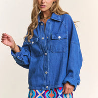 J.NNA Snap Down Long Sleeve Denim Shacket-Womens Outerwear/Shacket-Trendsi-[option4]-[option5]-[option6]-[option7]-[option8]-Shop-Boutique-Clothing-for-Women-Online