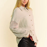 Davi & Dani Crochet Sleeve Crinkled Texture Shirt-Blouses-Trendsi-[option4]-[option5]-[option6]-[option7]-[option8]-Shop-Boutique-Clothing-for-Women-Online