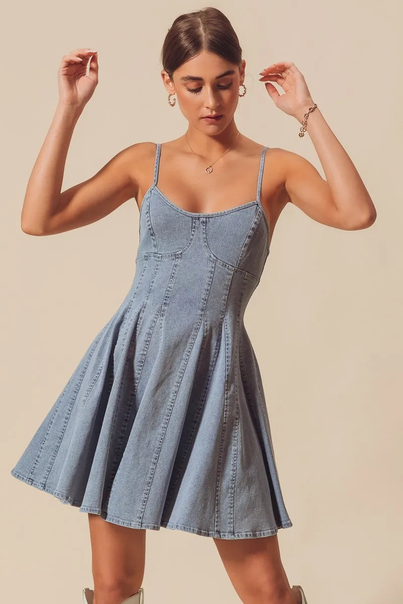 SO ME A Line Fit and Flare Denim Mini Dress-Dresses-Trendsi-[option4]-[option5]-[option6]-[option7]-[option8]-Shop-Boutique-Clothing-for-Women-Online