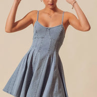 SO ME A Line Fit and Flare Denim Mini Dress-Dresses-Trendsi-[option4]-[option5]-[option6]-[option7]-[option8]-Shop-Boutique-Clothing-for-Women-Online