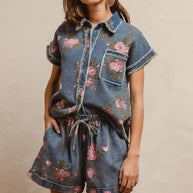 BiBi Floral Printed Denim Short Pants With Pocket-Shorts-Trendsi-[option4]-[option5]-[option6]-[option7]-[option8]-Shop-Boutique-Clothing-for-Women-Online