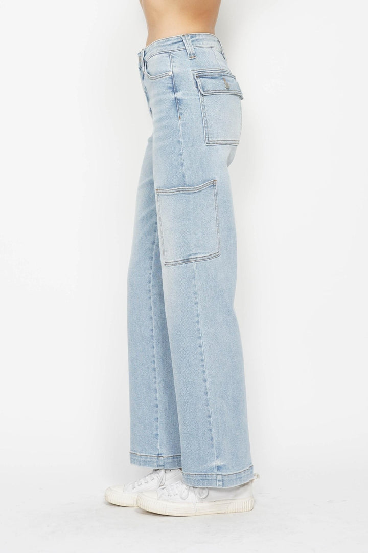 Judy Blue High Waist Light Wash Straight Cargo Jeans-Trendsi-[option4]-[option5]-[option6]-[option7]-[option8]-Shop-Boutique-Clothing-for-Women-Online