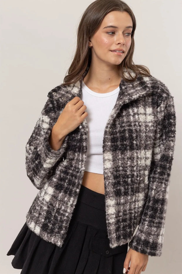 HYFVE Plaid Collared Neck Boucle Jacket with Pockets-Jacket-Trendsi-[option4]-[option5]-[option6]-[option7]-[option8]-Shop-Boutique-Clothing-for-Women-Online