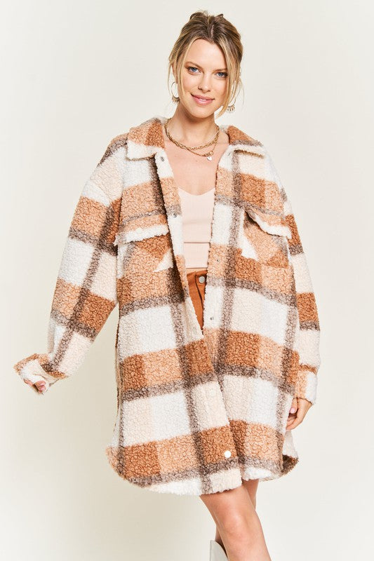 Fuzzy plaid teddy jacket PLUS SIZE-Jade By Jane-[option4]-[option5]-[option6]-[option7]-[option8]-Shop-Boutique-Clothing-for-Women-Online