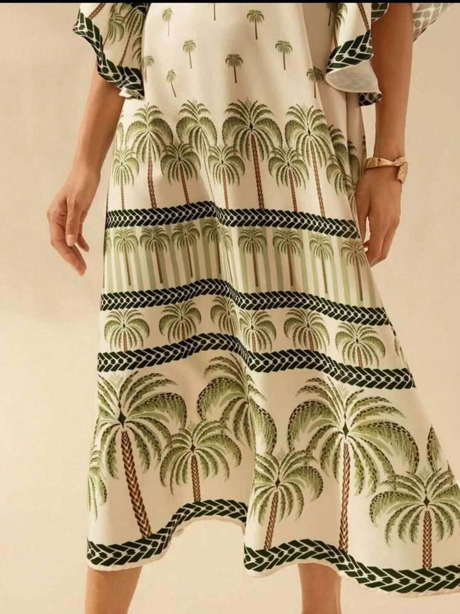 Palm Print V-Neck Midi Dress-Dresses-Trendsi-[option4]-[option5]-[option6]-[option7]-[option8]-Shop-Boutique-Clothing-for-Women-Online