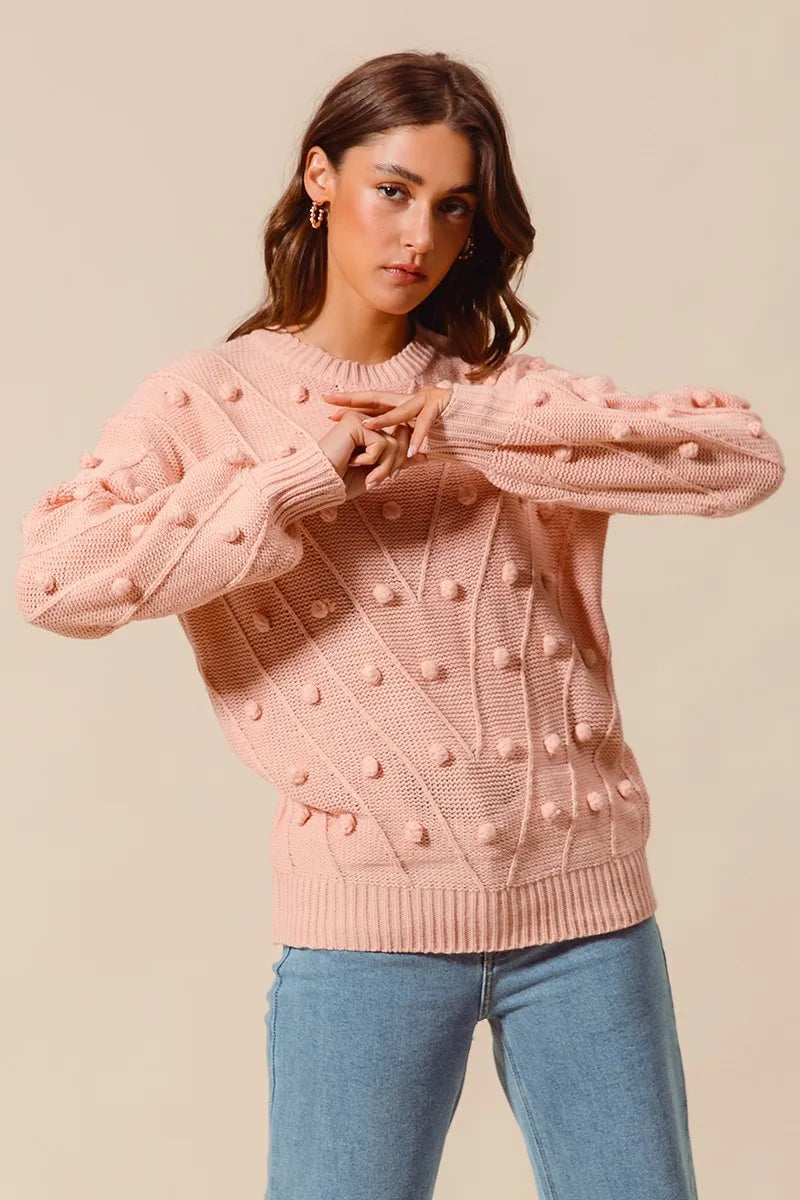 SO ME Pom Pom Textured Knit Sweater Top-Sweater-Trendsi-[option4]-[option5]-[option6]-[option7]-[option8]-Shop-Boutique-Clothing-for-Women-Online
