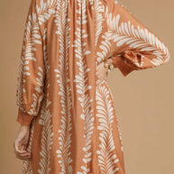 Umgee Leaf Print Notched Mini Babydoll Dress-Dresses-Trendsi-[option4]-[option5]-[option6]-[option7]-[option8]-Shop-Boutique-Clothing-for-Women-Online