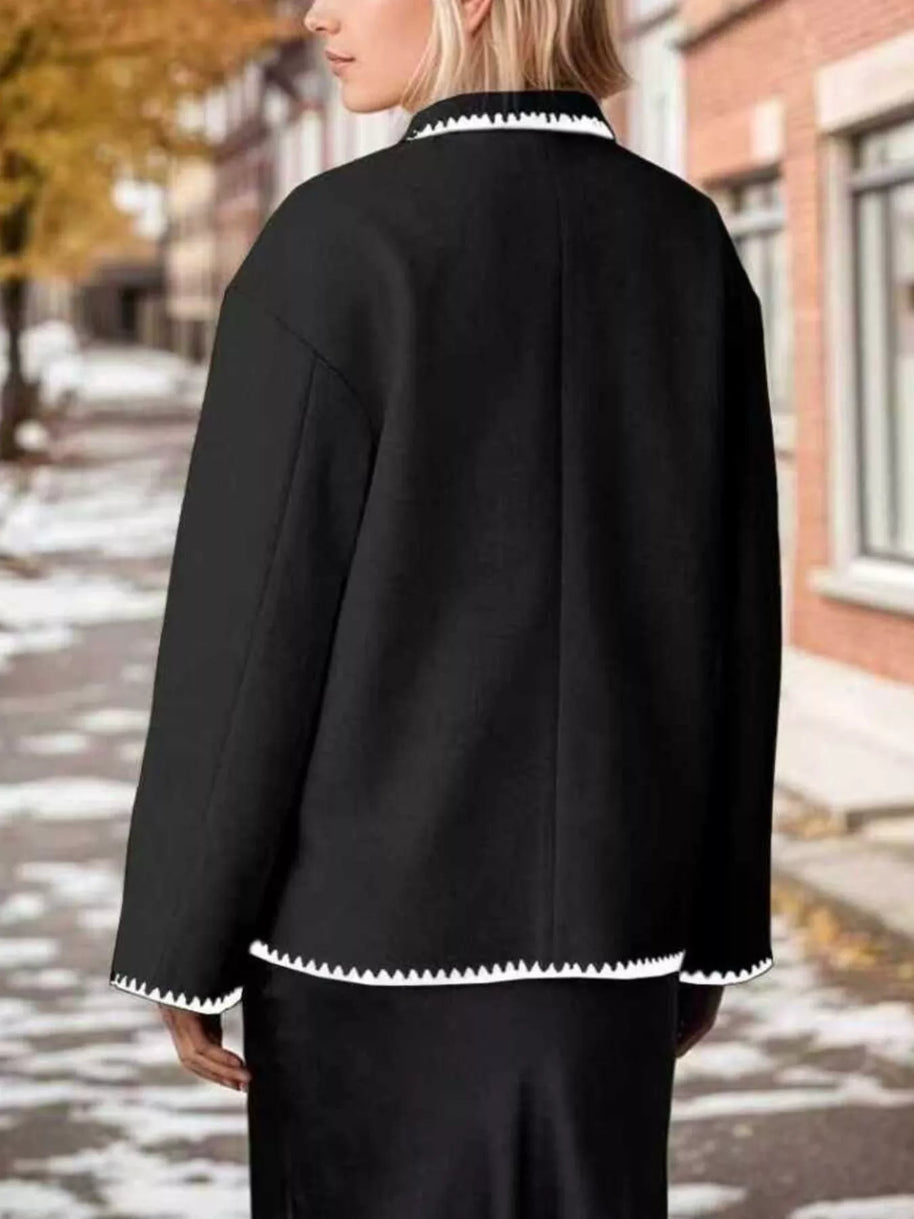 Contrast Trim Drop Shoulder Outerwear-Coats-Trendsi-[option4]-[option5]-[option6]-[option7]-[option8]-Shop-Boutique-Clothing-for-Women-Online