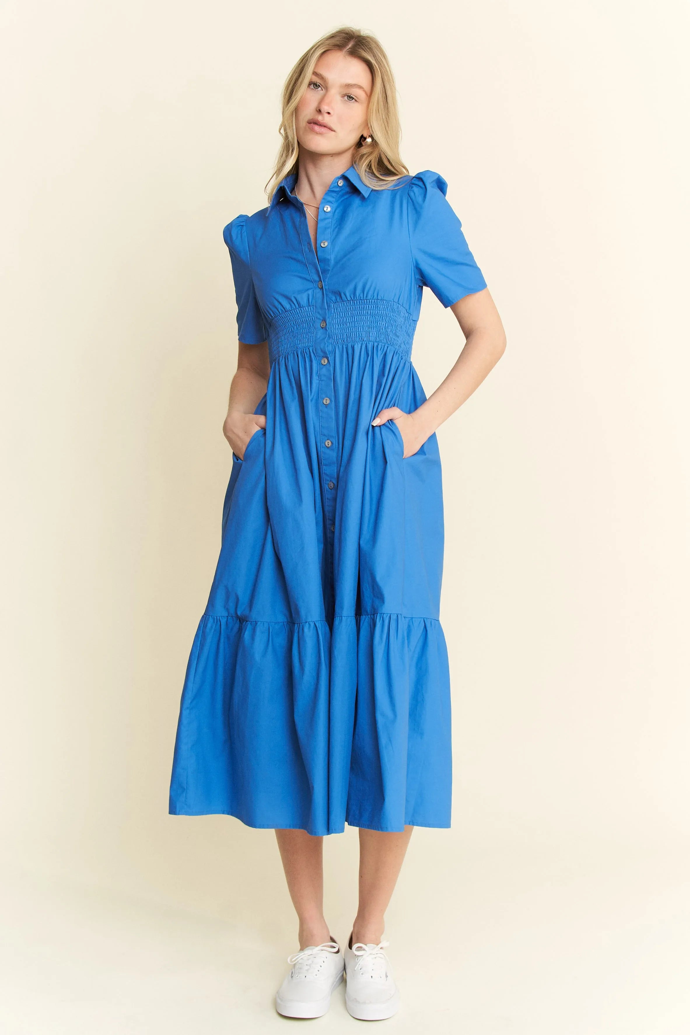 Jade By Jane Short Sleeve Button Down Midi Dress-Dresses-Trendsi-[option4]-[option5]-[option6]-[option7]-[option8]-Shop-Boutique-Clothing-for-Women-Online