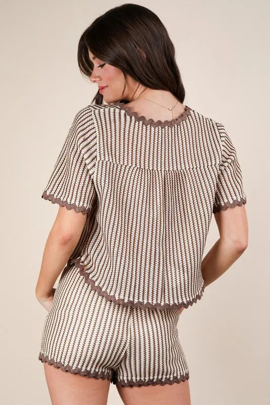 VERY J Wave Trim Detail Knit Top & Shorts Set-Sets-Trendsi-[option4]-[option5]-[option6]-[option7]-[option8]-Shop-Boutique-Clothing-for-Women-Online