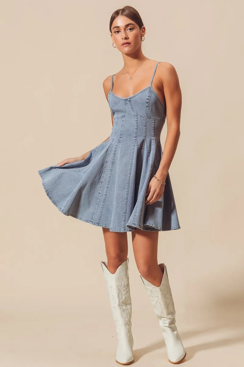 SO ME A Line Fit and Flare Denim Mini Dress-Dresses-Trendsi-[option4]-[option5]-[option6]-[option7]-[option8]-Shop-Boutique-Clothing-for-Women-Online