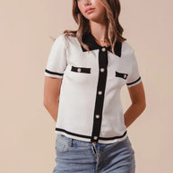 SO ME Button Down Knitted Sweater Shirt Top-Blouses-Trendsi-[option4]-[option5]-[option6]-[option7]-[option8]-Shop-Boutique-Clothing-for-Women-Online