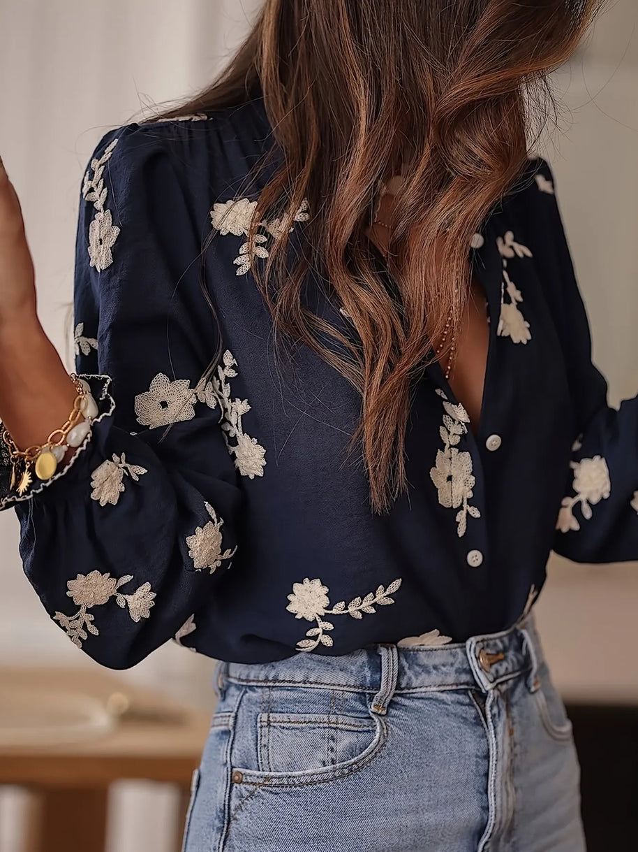 Flower Button Up Long Sleeve Shirt-Tops-Trendsi-[option4]-[option5]-[option6]-[option7]-[option8]-Shop-Boutique-Clothing-for-Women-Online