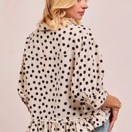 BiBi Polka Dot Printed Peplum Top with Front Button-Blouses-Trendsi-[option4]-[option5]-[option6]-[option7]-[option8]-Shop-Boutique-Clothing-for-Women-Online