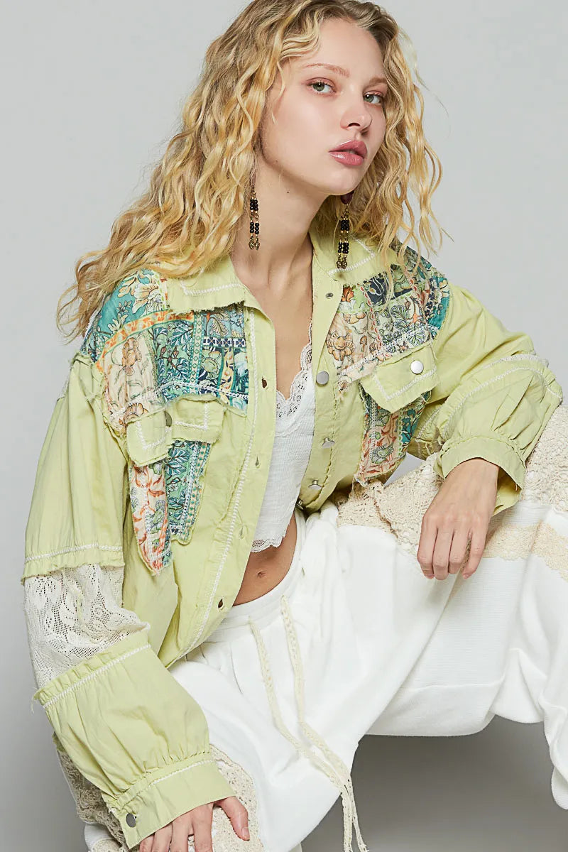 POL Printed Woven Mix Raw Hem Jacket with Lace Detail-Jacket-Trendsi-[option4]-[option5]-[option6]-[option7]-[option8]-Shop-Boutique-Clothing-for-Women-Online