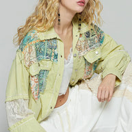 POL Printed Woven Mix Raw Hem Jacket with Lace Detail-Jacket-Trendsi-[option4]-[option5]-[option6]-[option7]-[option8]-Shop-Boutique-Clothing-for-Women-Online