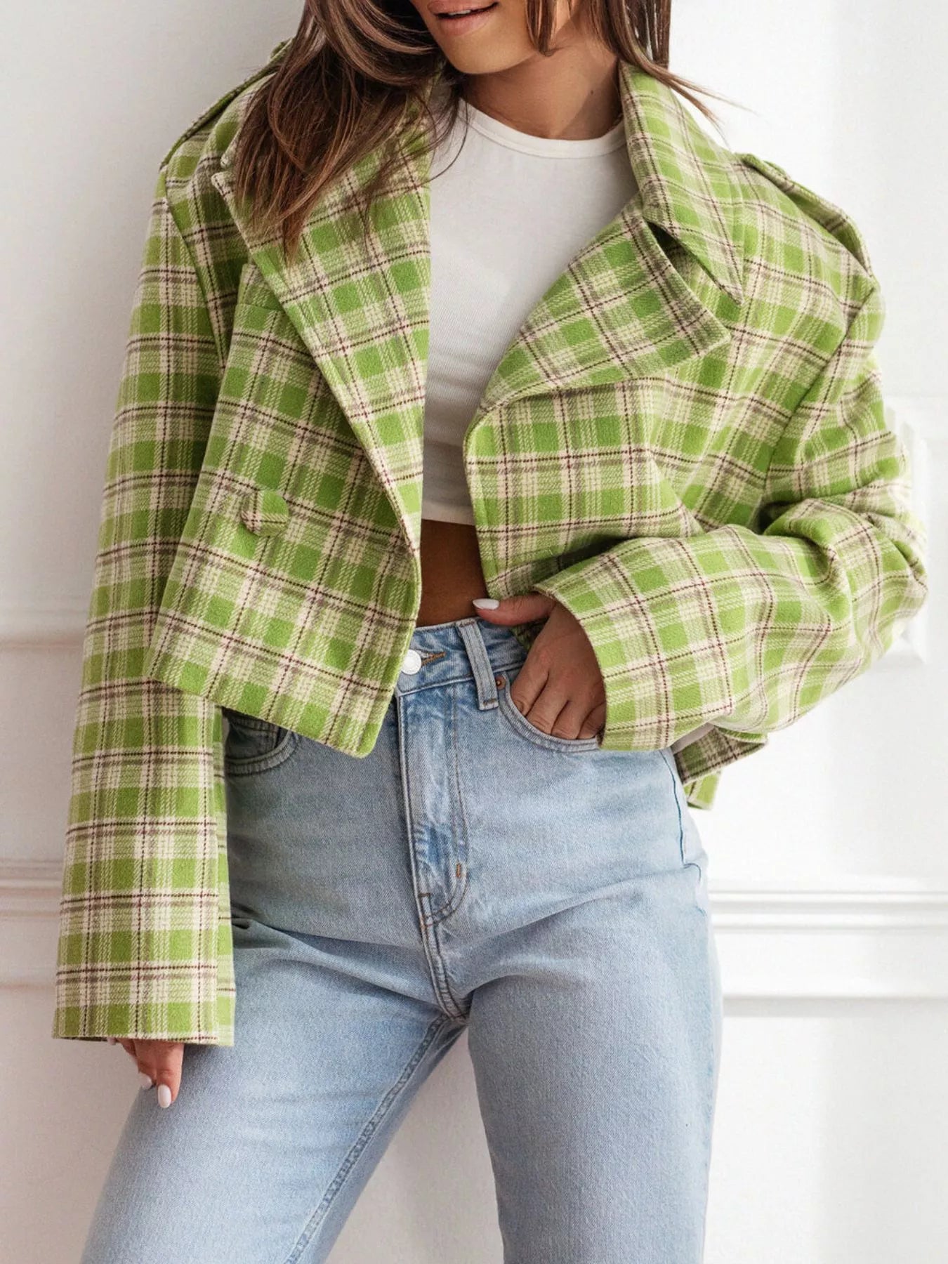 Plaid Lapel Collar Cropped Outerwear-jacket-Trendsi-[option4]-[option5]-[option6]-[option7]-[option8]-Shop-Boutique-Clothing-for-Women-Online