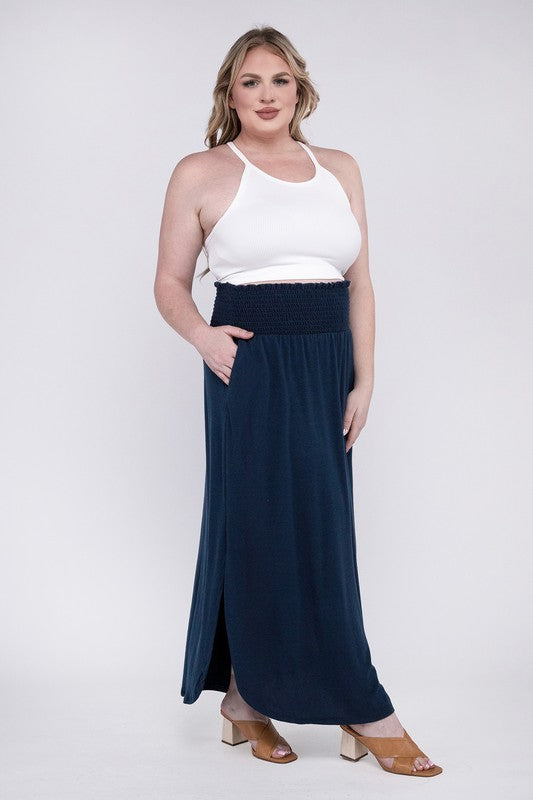 Zenana Plus Smocked Waist Side Slit Maxi Skirt-ZENANA-[option4]-[option5]-[option6]-[option7]-[option8]-Shop-Boutique-Clothing-for-Women-Online