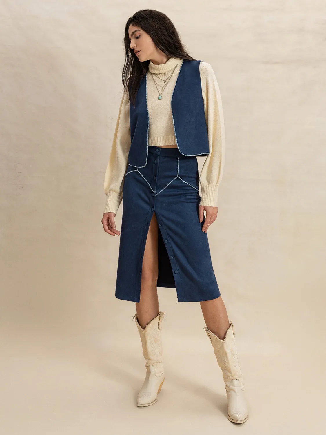 Open Front Vest and Buttoned Skirt Set-sets-Trendsi-[option4]-[option5]-[option6]-[option7]-[option8]-Shop-Boutique-Clothing-for-Women-Online