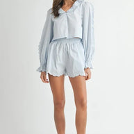 MABLE Long Sleeve Scallop Blouse and Shorts Set-Two Piece Shorts Sets-Trendsi-[option4]-[option5]-[option6]-[option7]-[option8]-Shop-Boutique-Clothing-for-Women-Online