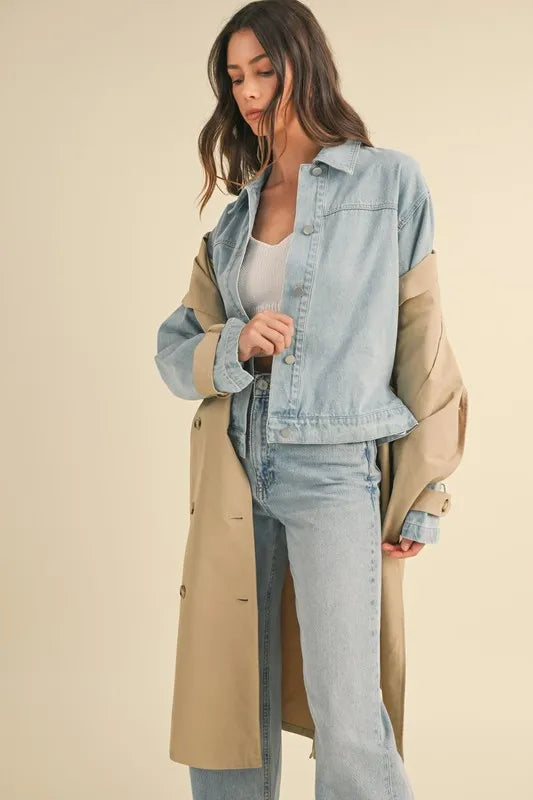 MABLE Layered Look Trench Coat With Denim Jacket-Coats & Jackets-Trendsi-[option4]-[option5]-[option6]-[option7]-[option8]-Shop-Boutique-Clothing-for-Women-Online