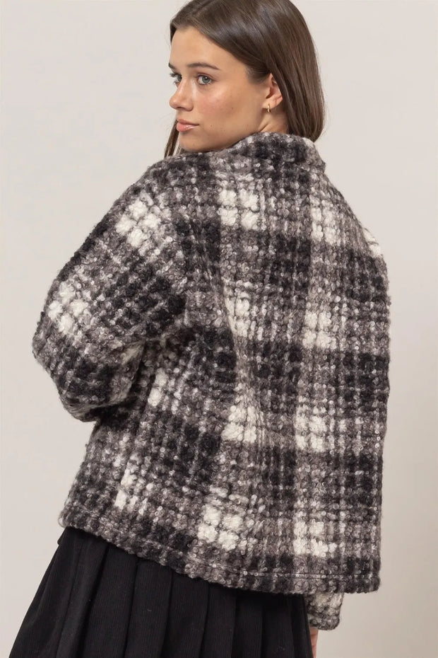 HYFVE Plaid Collared Neck Boucle Jacket with Pockets-Jacket-Trendsi-[option4]-[option5]-[option6]-[option7]-[option8]-Shop-Boutique-Clothing-for-Women-Online