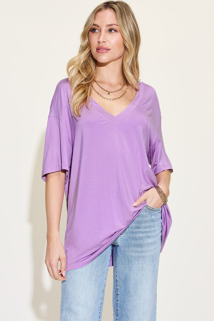 Basic Bae Bamboo V-Neck Drop Shoulder T-Shirt-Trendsi-[option4]-[option5]-[option6]-[option7]-[option8]-Shop-Boutique-Clothing-for-Women-Online