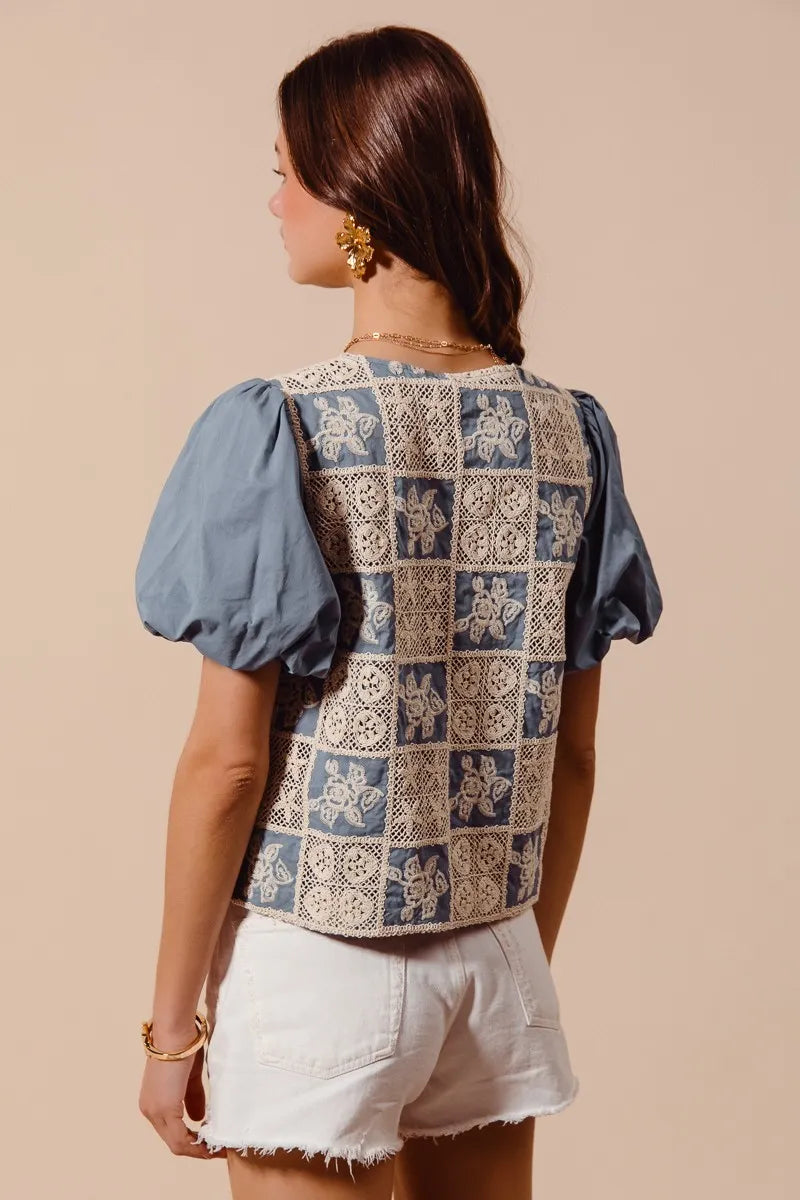 SO ME Crochet Lace Tie Front V Neck Blouse Top-Blouses-Trendsi-[option4]-[option5]-[option6]-[option7]-[option8]-Shop-Boutique-Clothing-for-Women-Online