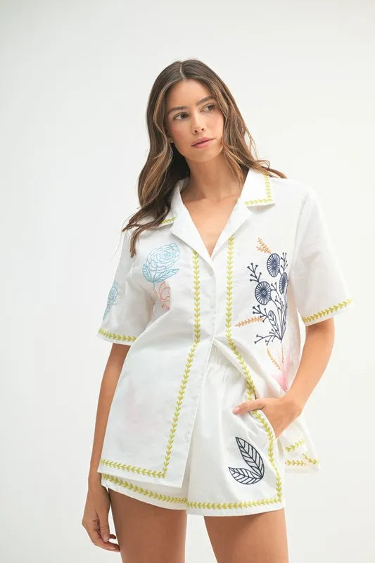 MABLE Embroidered Button Down Shirt and Shorts Set-Sets-Trendsi-[option4]-[option5]-[option6]-[option7]-[option8]-Shop-Boutique-Clothing-for-Women-Online