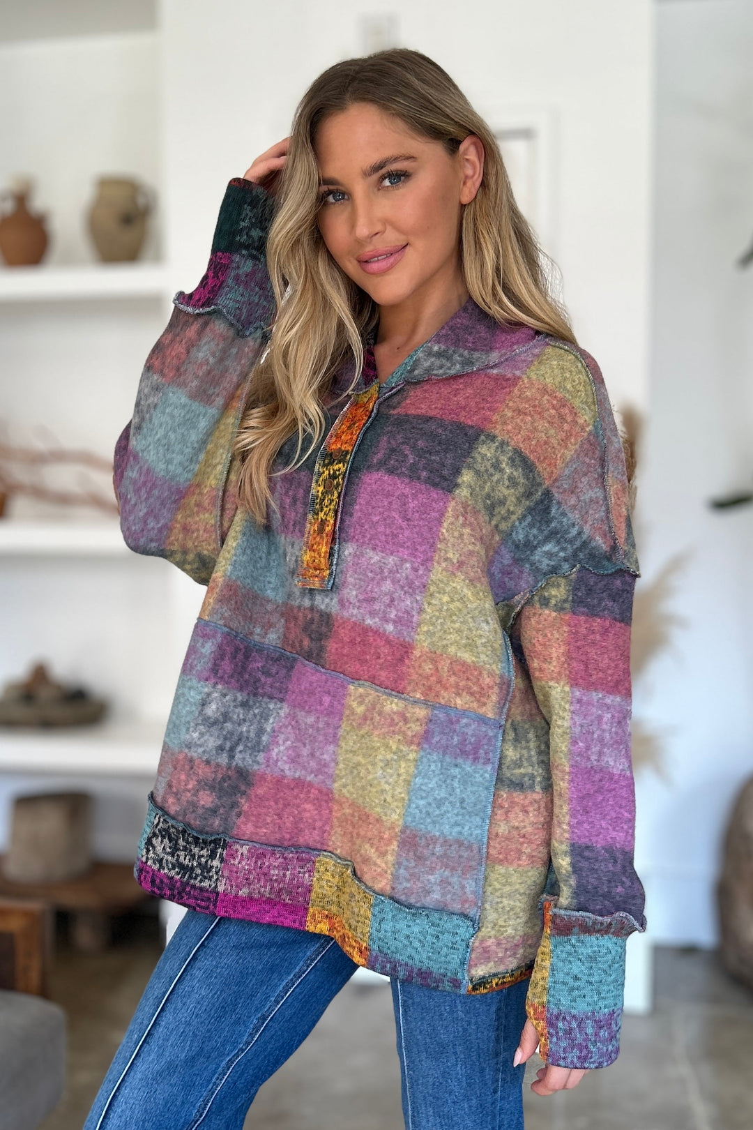 Double Take Plaid Dropped Shoulder Hoodie-Trendsi-[option4]-[option5]-[option6]-[option7]-[option8]-Shop-Boutique-Clothing-for-Women-Online