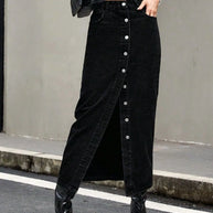 Button Front Denim Skirt-Skirts-Trendsi-[option4]-[option5]-[option6]-[option7]-[option8]-Shop-Boutique-Clothing-for-Women-Online