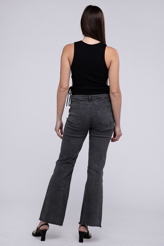 Zenana Acid Washed Frayed Cutoff Hem Straight Wide Pants-ZENANA-[option4]-[option5]-[option6]-[option7]-[option8]-Shop-Boutique-Clothing-for-Women-Online