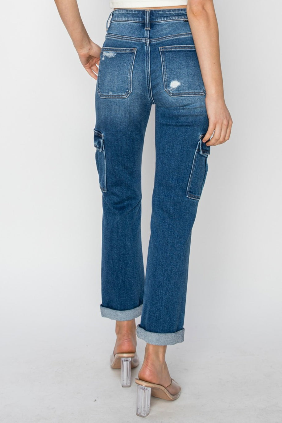 RISEN High Rise Cargo Ankle Roll Up Straight Jeans-Trendsi-[option4]-[option5]-[option6]-[option7]-[option8]-Shop-Boutique-Clothing-for-Women-Online