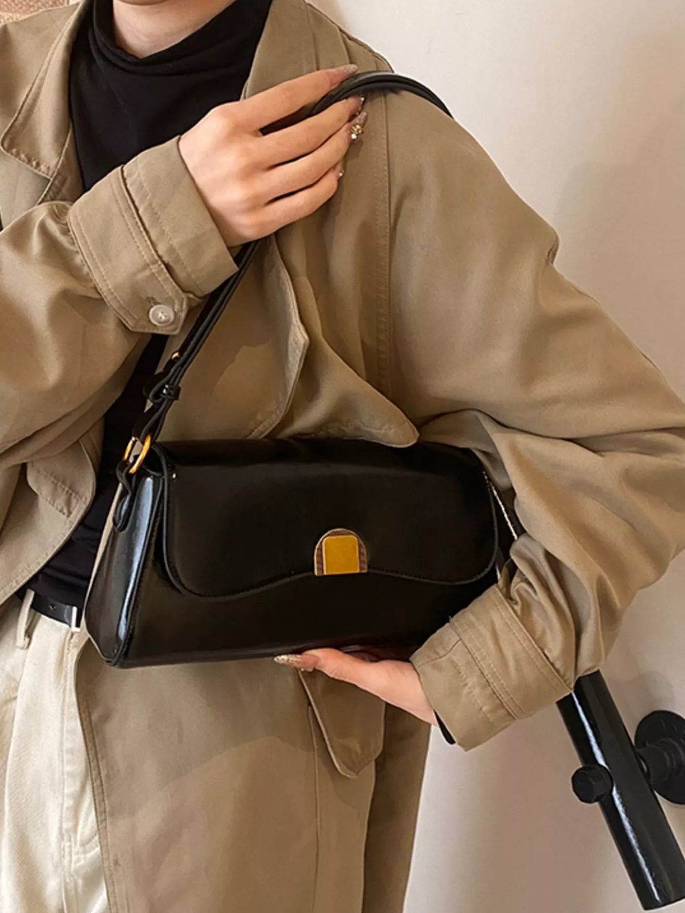 Golden Clasp Shoulder Bag-hand bag-Trendsi-[option4]-[option5]-[option6]-[option7]-[option8]-Shop-Boutique-Clothing-for-Women-Online