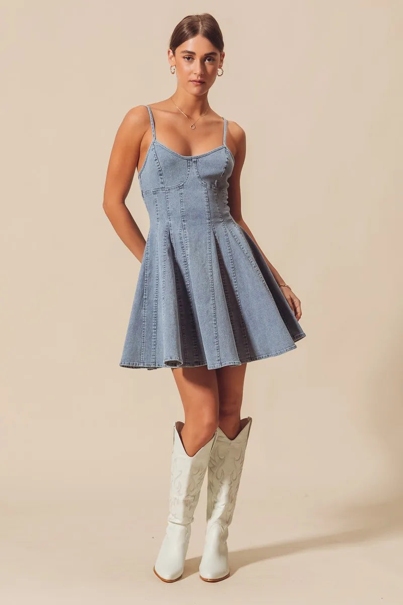 SO ME A Line Fit and Flare Denim Mini Dress-Dresses-Trendsi-[option4]-[option5]-[option6]-[option7]-[option8]-Shop-Boutique-Clothing-for-Women-Online