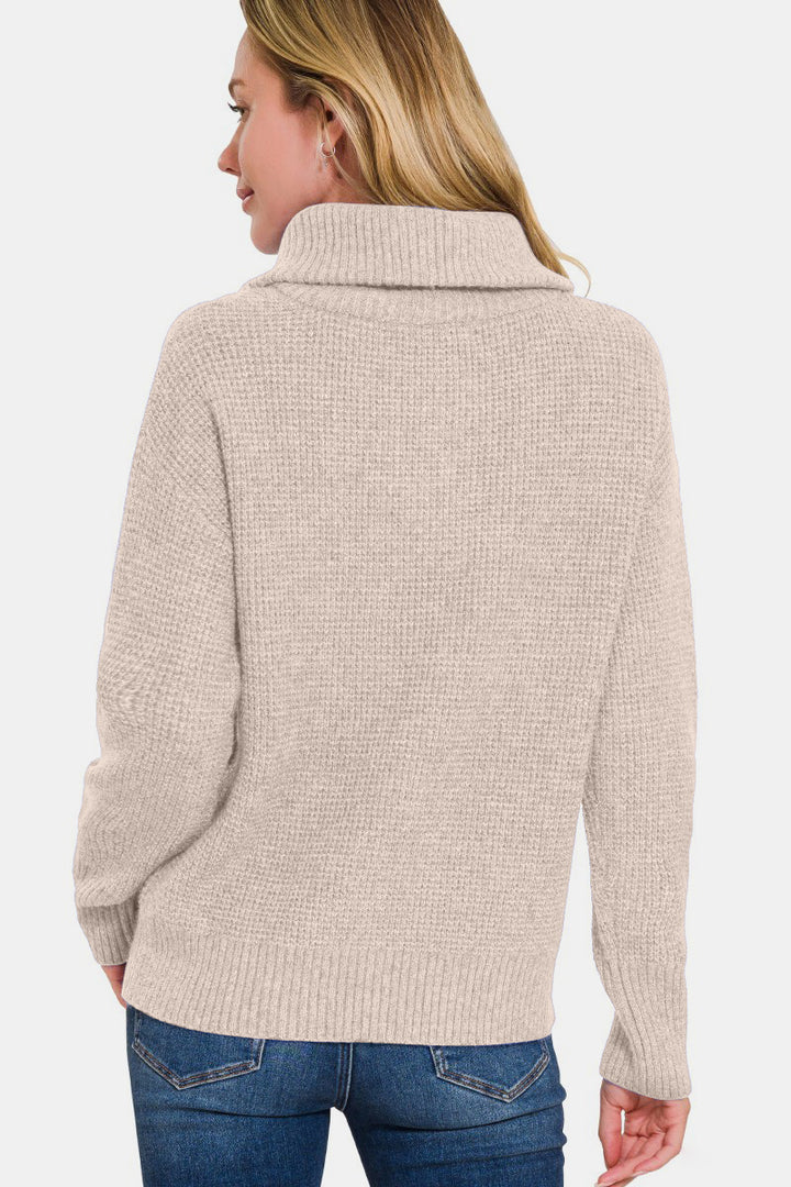 Zenana Half Zip Long Sleeve Sweater-Trendsi-[option4]-[option5]-[option6]-[option7]-[option8]-Shop-Boutique-Clothing-for-Women-Online