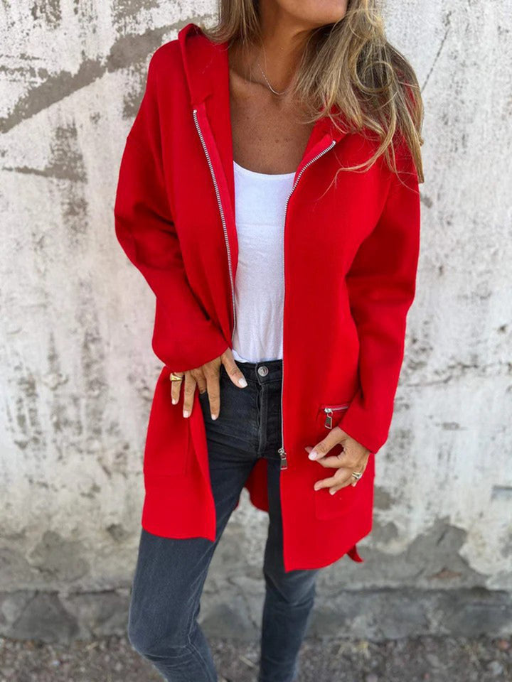 Zip Up Drop Shoulder Longline Hooded Jacket-Trendsi-[option4]-[option5]-[option6]-[option7]-[option8]-Shop-Boutique-Clothing-for-Women-Online