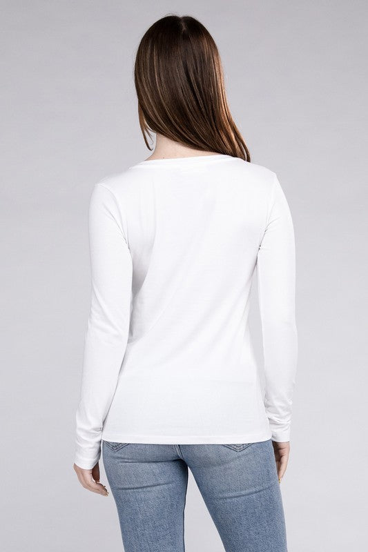 Zenana Cotton V-Neck Long Sleeve T-Shirt-ZENANA-[option4]-[option5]-[option6]-[option7]-[option8]-Shop-Boutique-Clothing-for-Women-Online